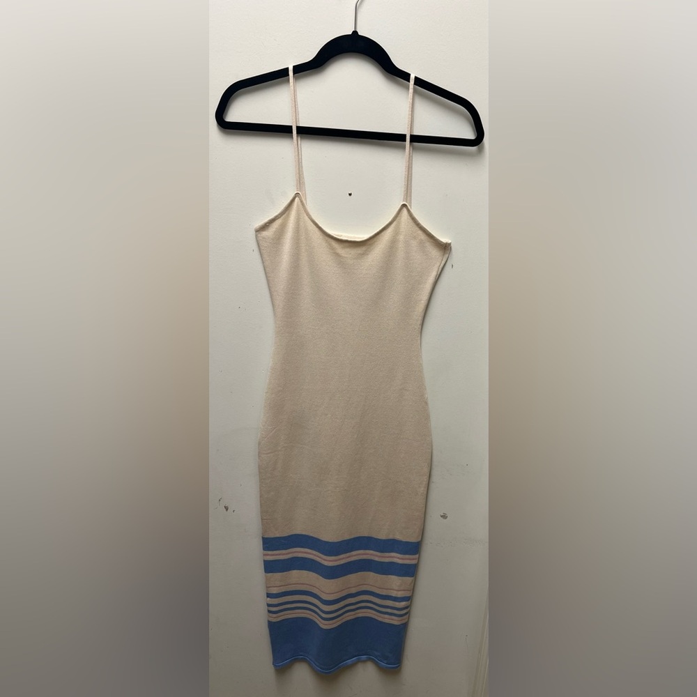 Missguided Cream Knit Ribbed Knit Spaghetti Strap Cami Pencil Midi Dresses size4